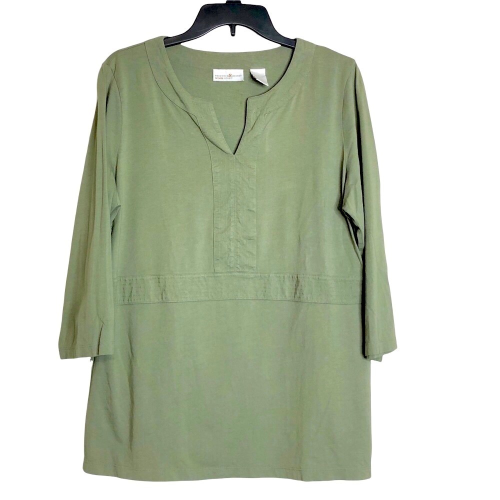 Preswick & MOORE - Sage Green Cotton Blend Knit Top 3/4-length Sleeves - Size 1X